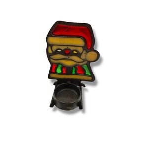 JoyBrite Vintage Santa Candle Holder Red Green Christmas Holiday Cast Iron Decor